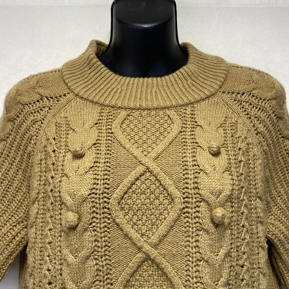 J.Crew Azra Cable Knit Pullover Sweater Women Medium Tan Mock Neck Wool Blend - Picture 10 of 16
